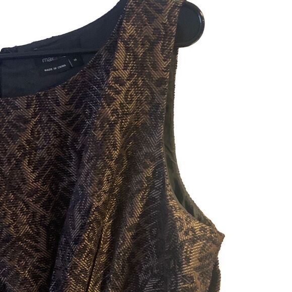 Pre Owned Women’s Max Cleo Zip Sleeveless Dress Gold Black Size 14 Festive Fun - Picture 10 of 12